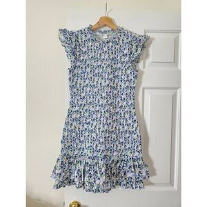 VERONICA BEARD Cici Floral Smocked Fit & Flare Mini Dress Ruffles Cottagecore Si